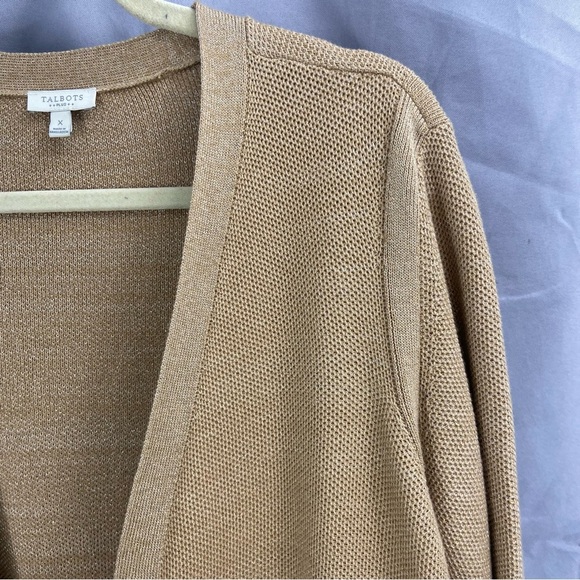 Talbots Plus Tan / Gold Metallic Knit Open Front Cardigan Duster Sweater Size X - Picture 5 of 8